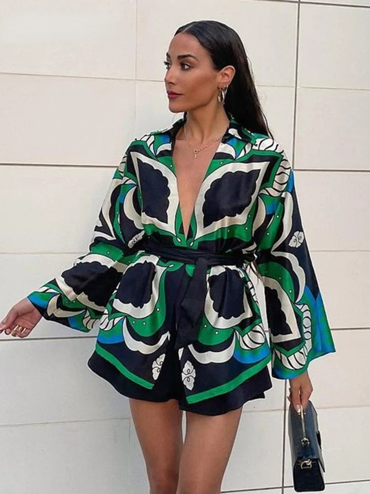 Foridol Oversized Green Print Boho Women Shorts Sets Shirts Pants Three Pieces Fashion Suits Matching Summer 250313