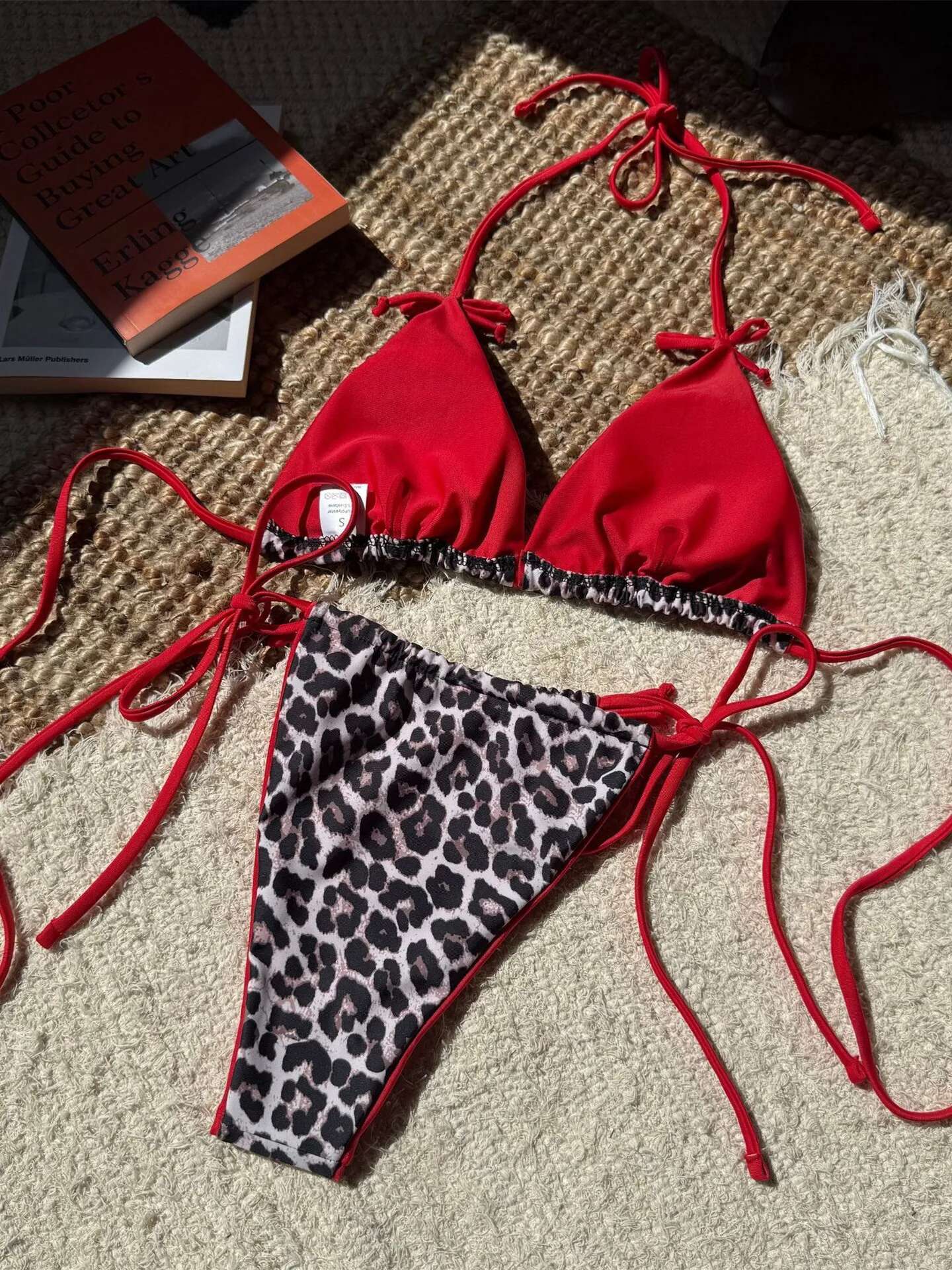 Dongdumaoyi Sexy Red Leopard Print Bikinis Sets Women Tie Straop Push Up Side Thong Swimsuit Summer Bathing Suit Micro Swimwear