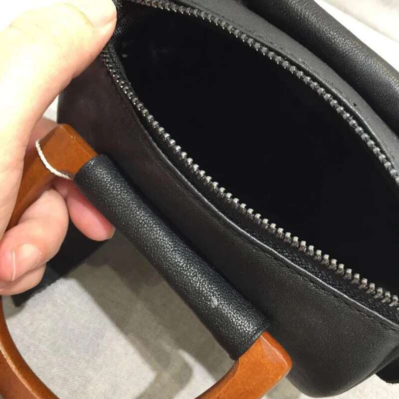 Fashion Wood Handle Crossbody Bags For Women Genuine Leather Casual Sheepskin Messenger Small Shoulder Bag
