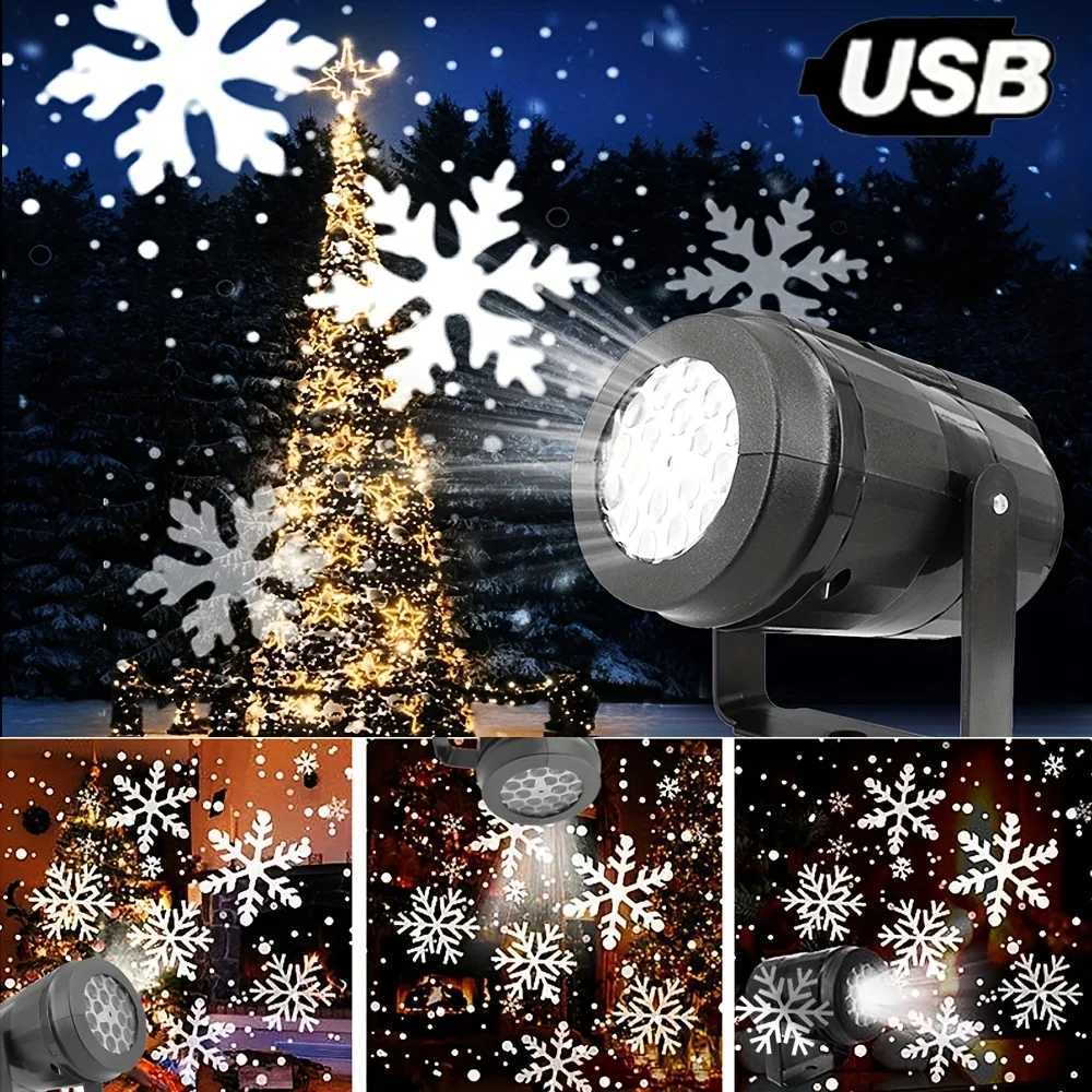 USB Powered Snowflake Projector Light White Snow Pattern Rotating LED Stage Lamp for Holiday Party Christmas Decor New Year Gift W251107
