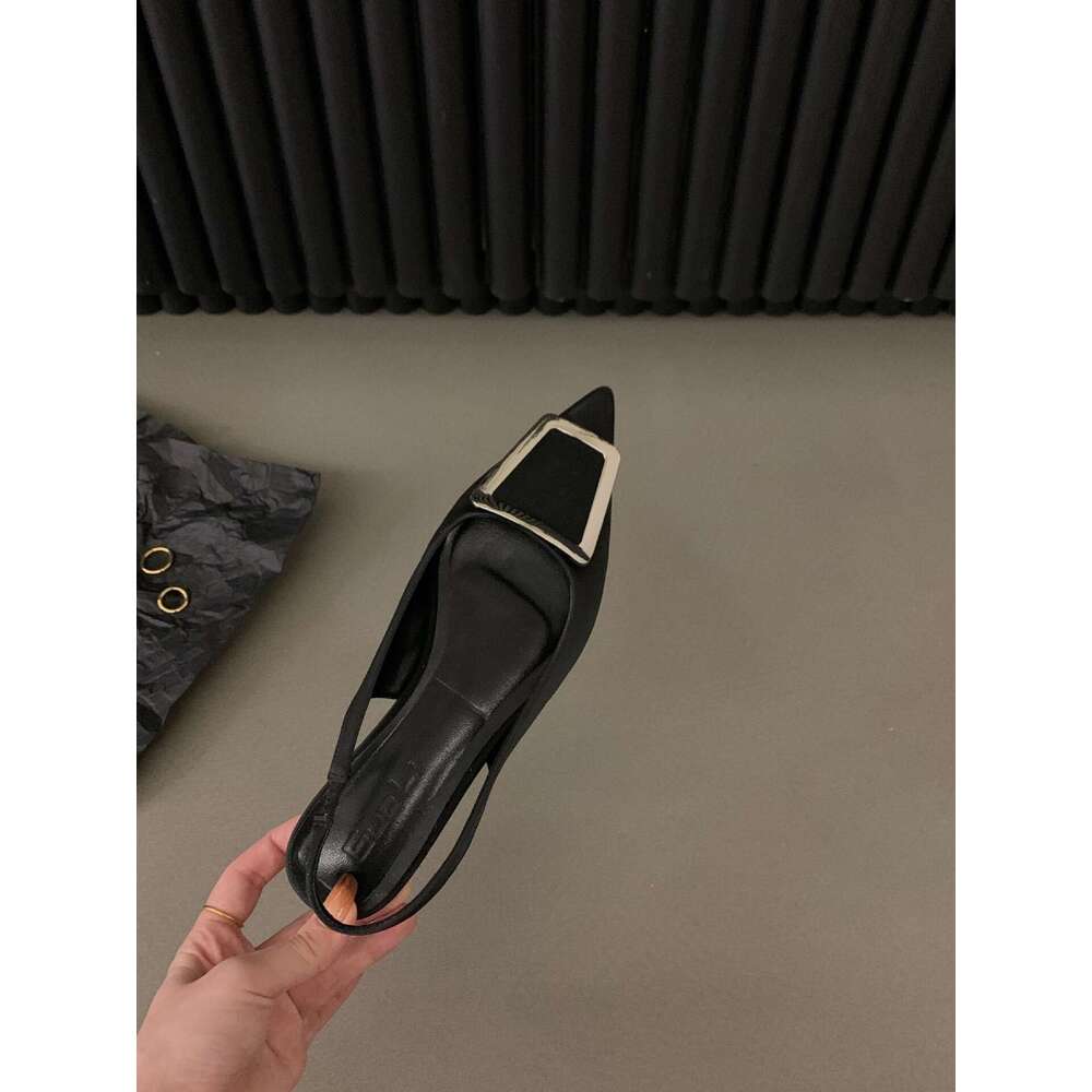 French Style Flat Black Peep-Toe Sandals Fairy 2025 New Spring Summer Pointed Toe Free shipping Rhinestone Elegant Single Shoes