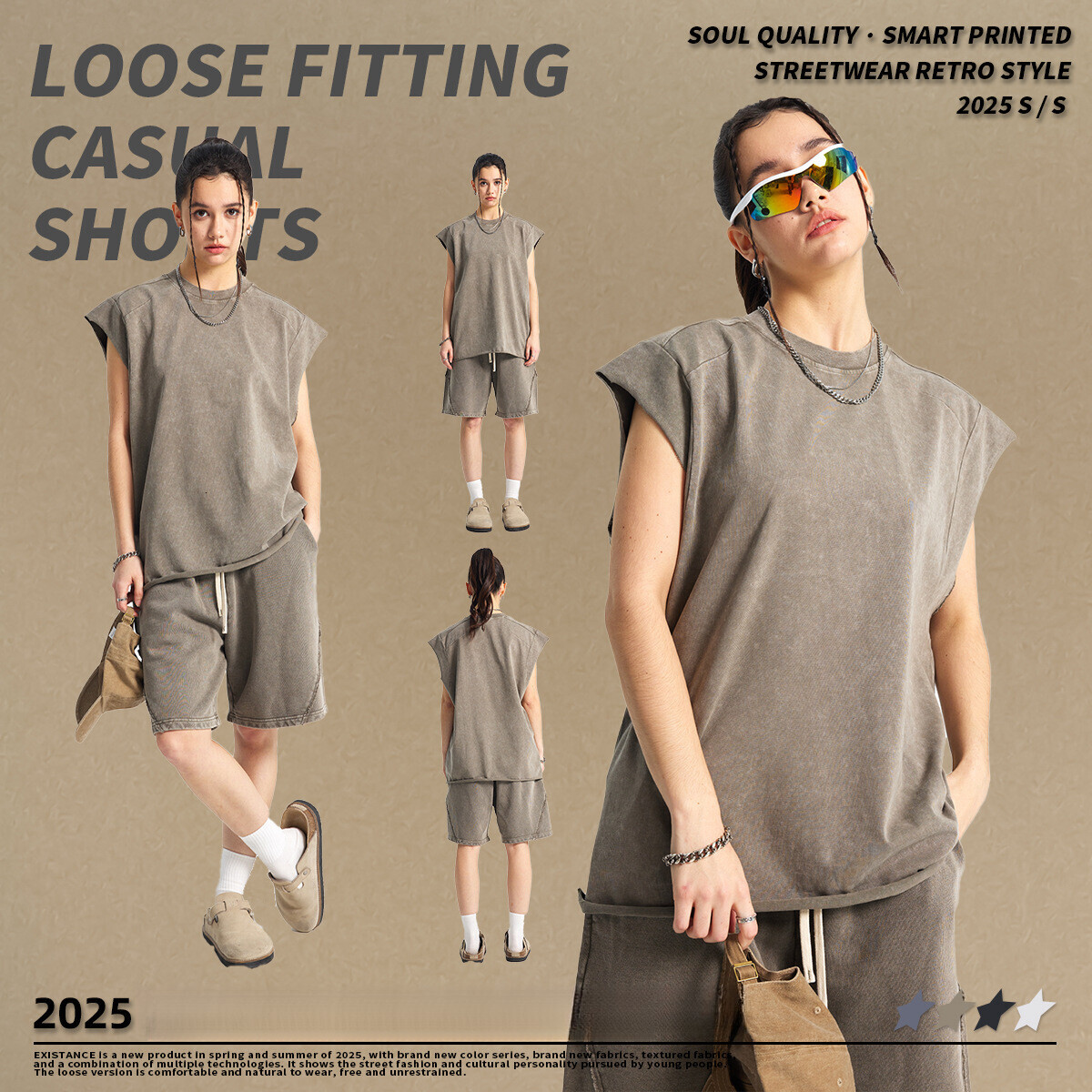2025 Spring/Summer Street Ins Loose Sports Heavy Industry Splicing Trendy Brand Wax Printing Sleeveless Men's Tank Top