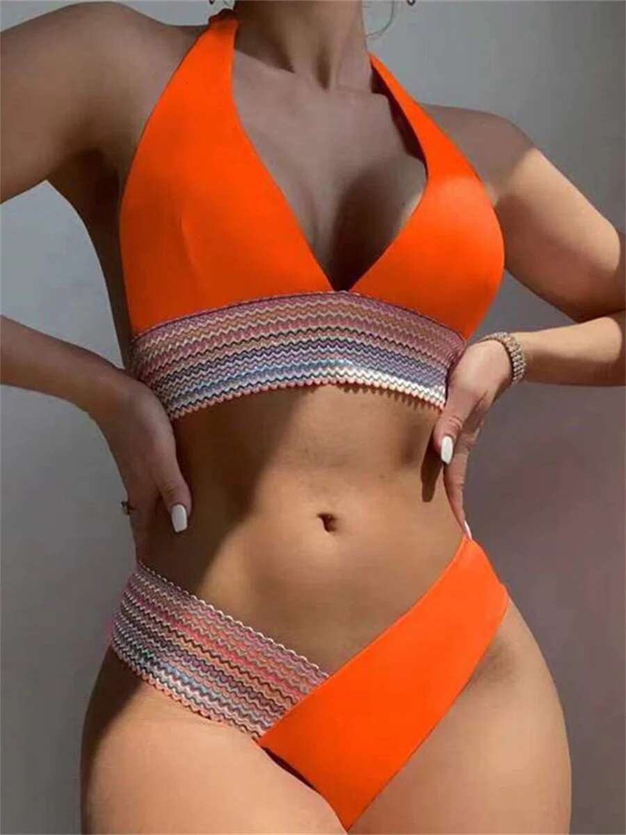 Dongdumaoyi Bikini White Knit Patchwork Micro Swimsuit Brazilian Halter Push Up Beach Bathing Suit Two Piece Swimwear Biquinis Feminino