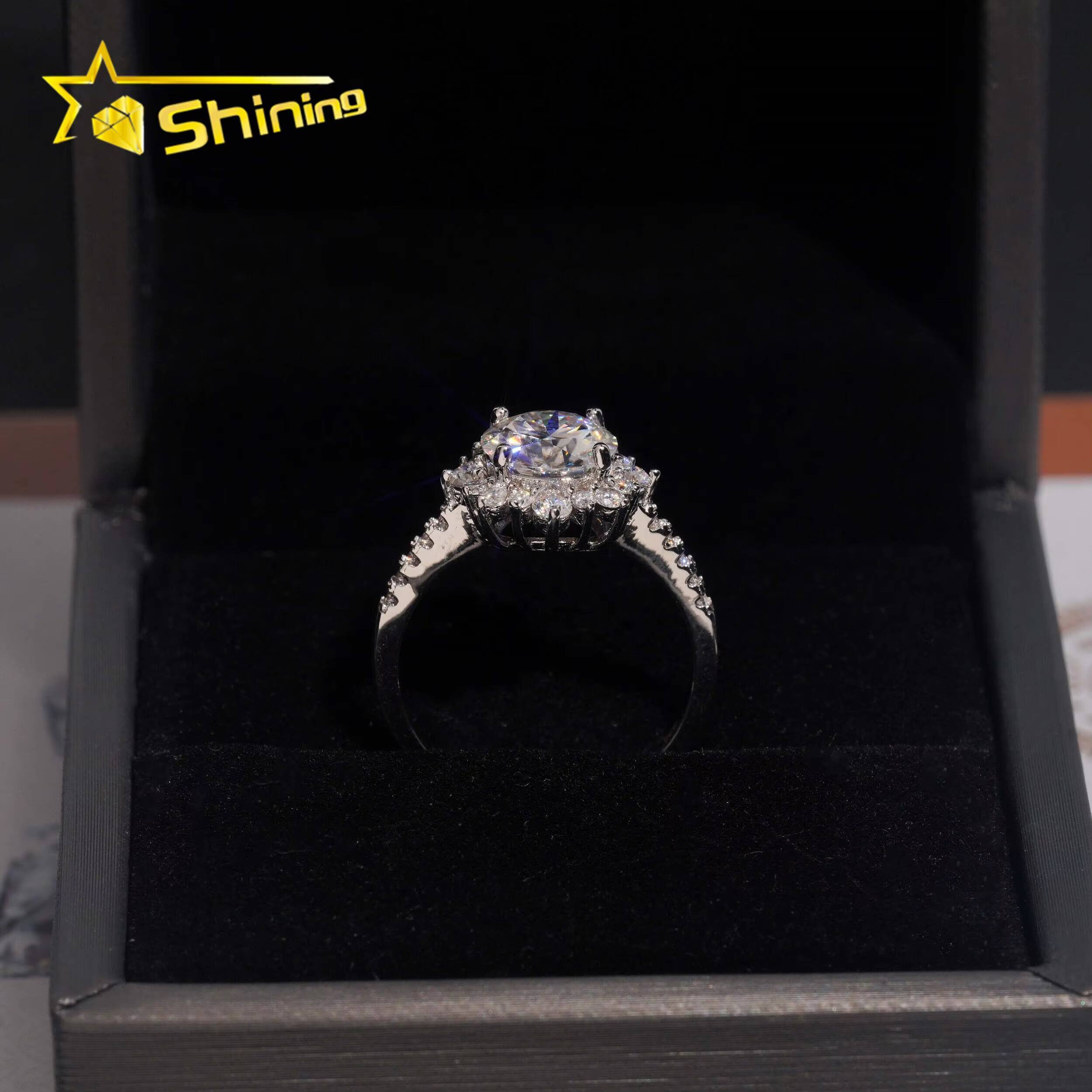 Pass Diamond Tester GRA Certified 925 Sterling Silver Round 2ct Moissanite Engagement Rings for Women