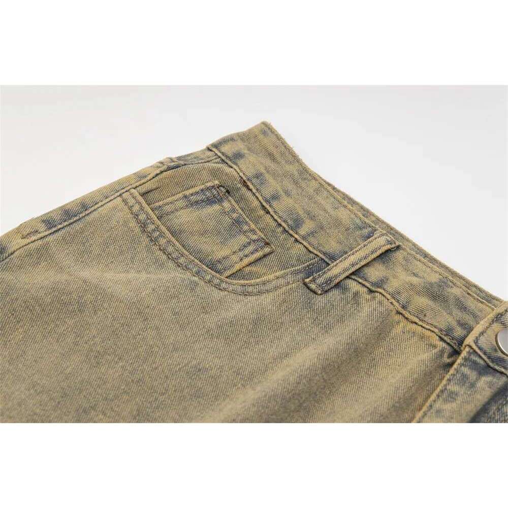 Ripped Patchwork Denim Flare Pants Mens Raw Edge High Street Washed Distressed Loose Beggar Jeans Men Trousers