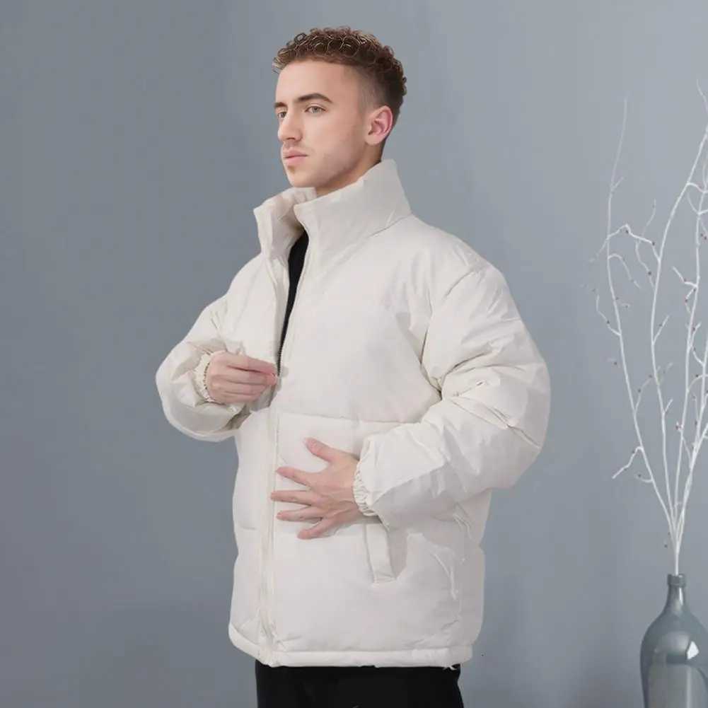 Hooded Bread Suit Mens Winter Cotton Down Coat with Stand Collar Pockets Thickened Warm Outerwear for Cold Weather Winter CoatT251107