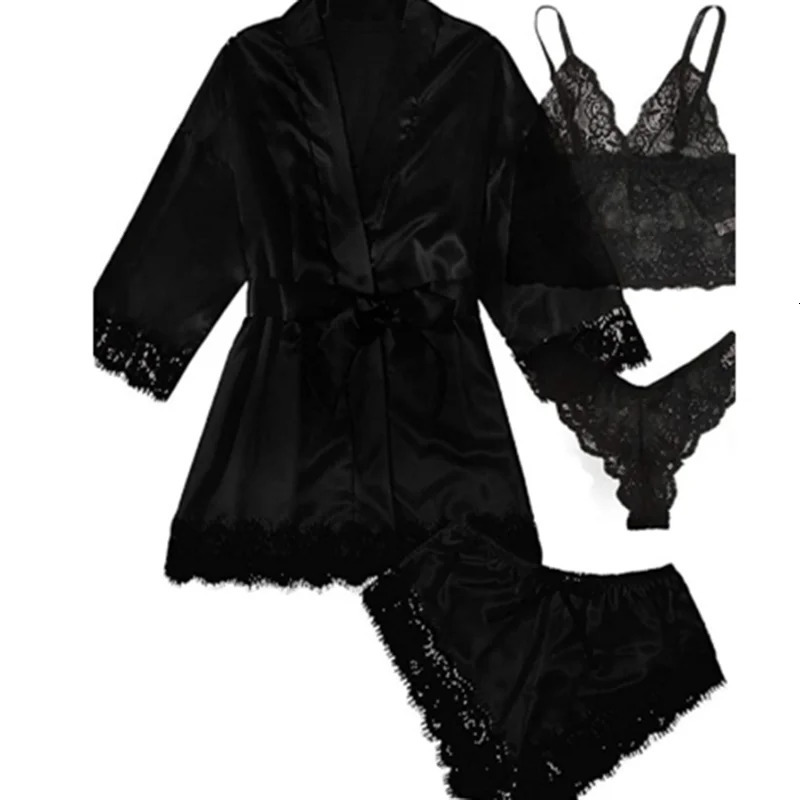 Summer selling womens sleepwear set lace four piece sling casual and comfortable 250313