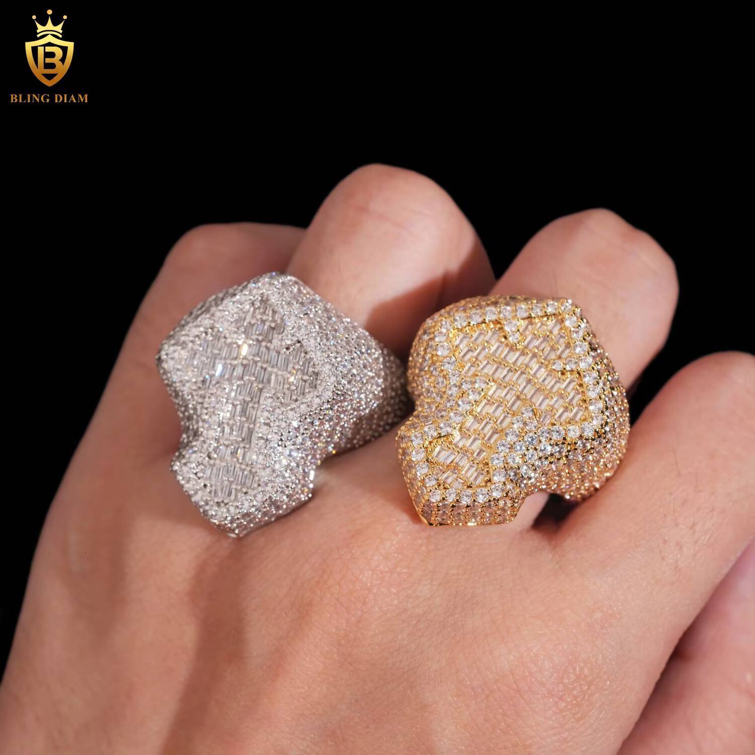 Hot Sale 925 Sterling Silver Moissanite Cross Ring Iced Out Moissanite HipHop Style Jewelry Ring Baguette Pass Diamond Test