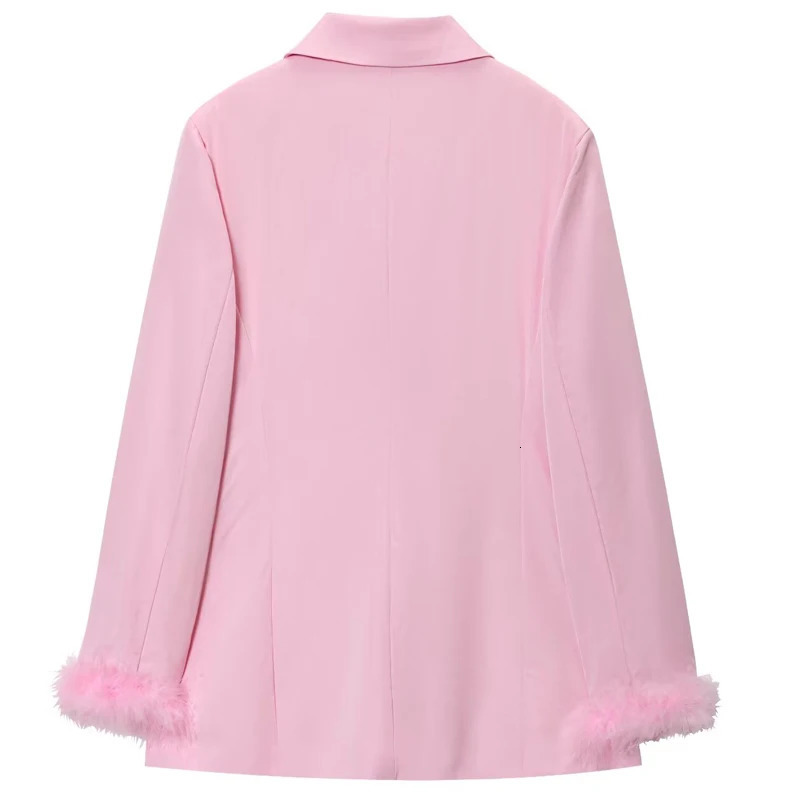 HXAO Pink Feather Blazer Woman Autumn Womens Suit Long Sleeve Fitted Jacket Office Wear Woman High Quality Womens Blazer 251104