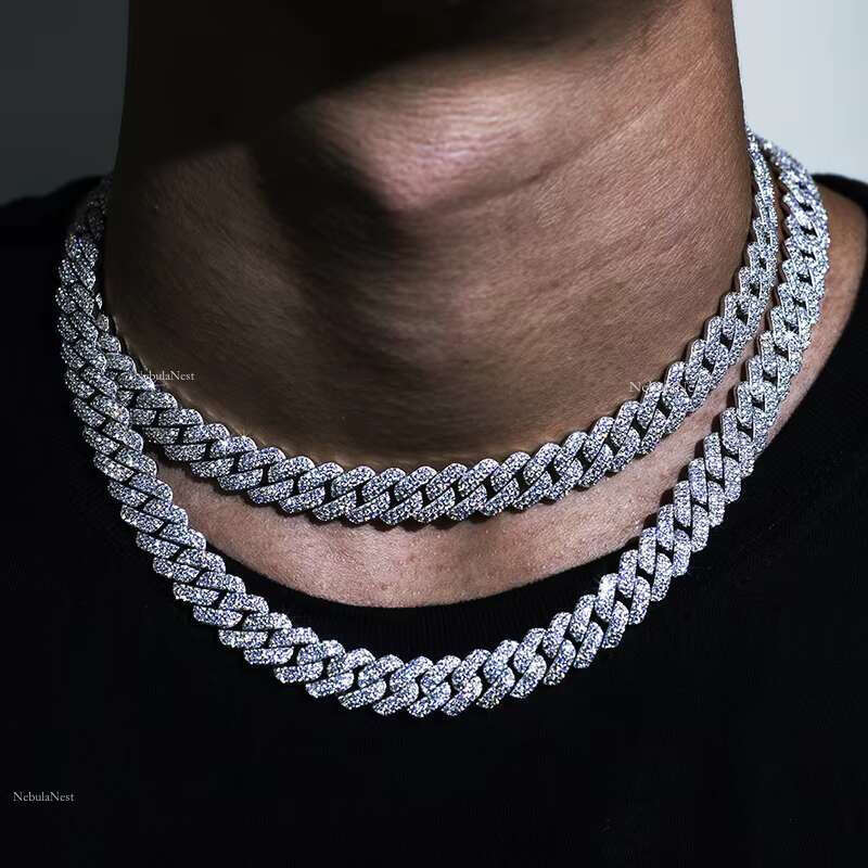 Carbon necklace ice out pure sier carbon silica Cuban chain hip-hop accessory