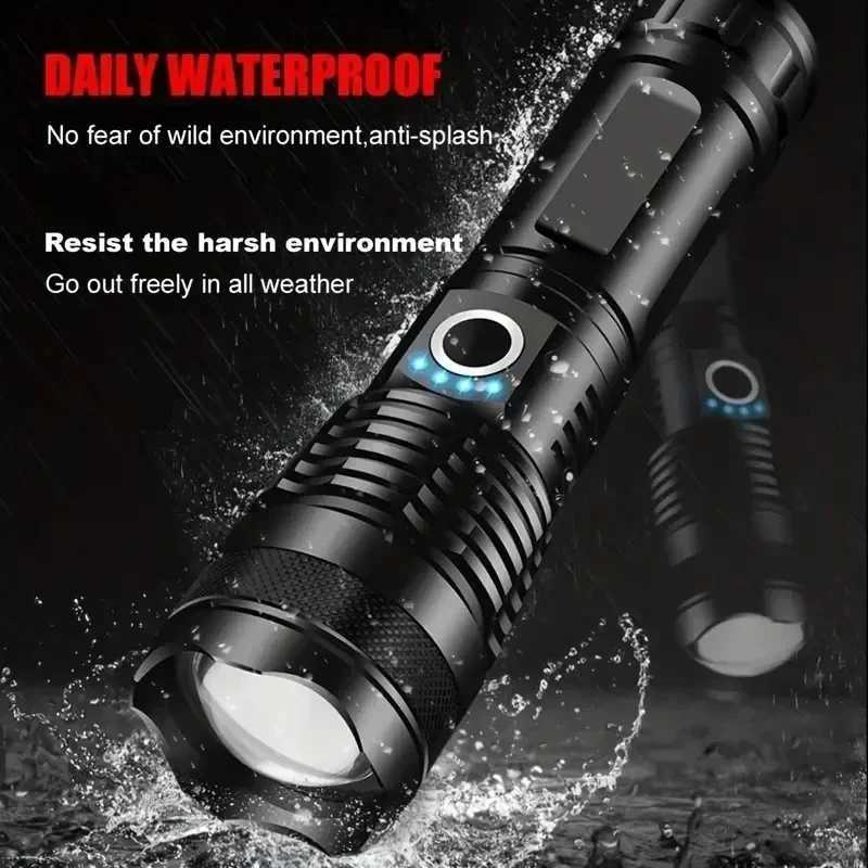 P50 Aluminum Alloy Glare Flashlight 26650/18650 USB Charging Long-Range Outdoor Waterproof Telescopic Zoom Night Fishing LightW251106