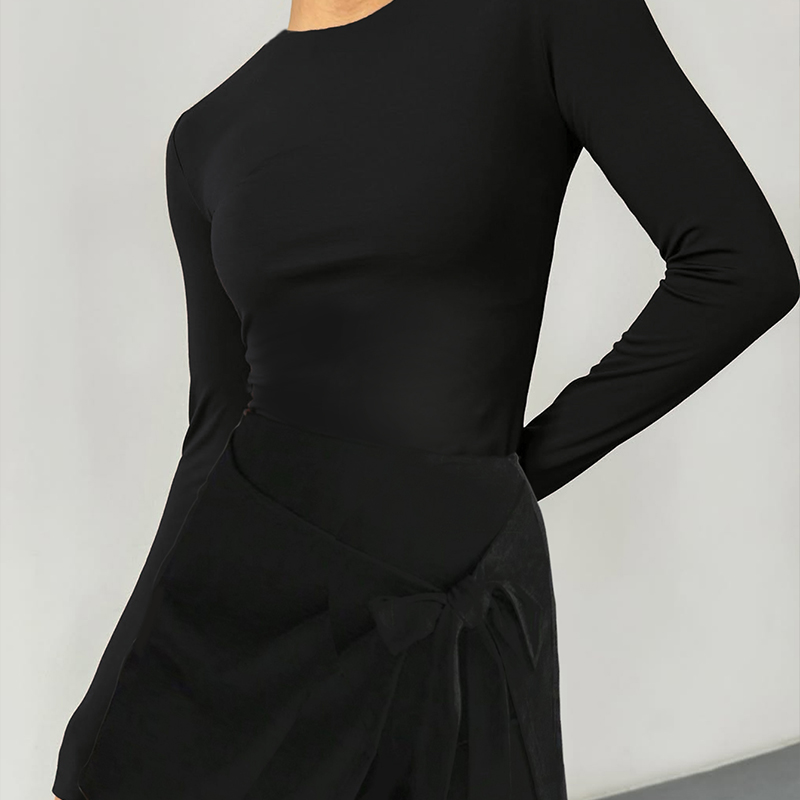 Women's long-sleeved short skirt, with a pure color irregular skirt hem, a fitted design, a waistband design, a back opening design---SSL007