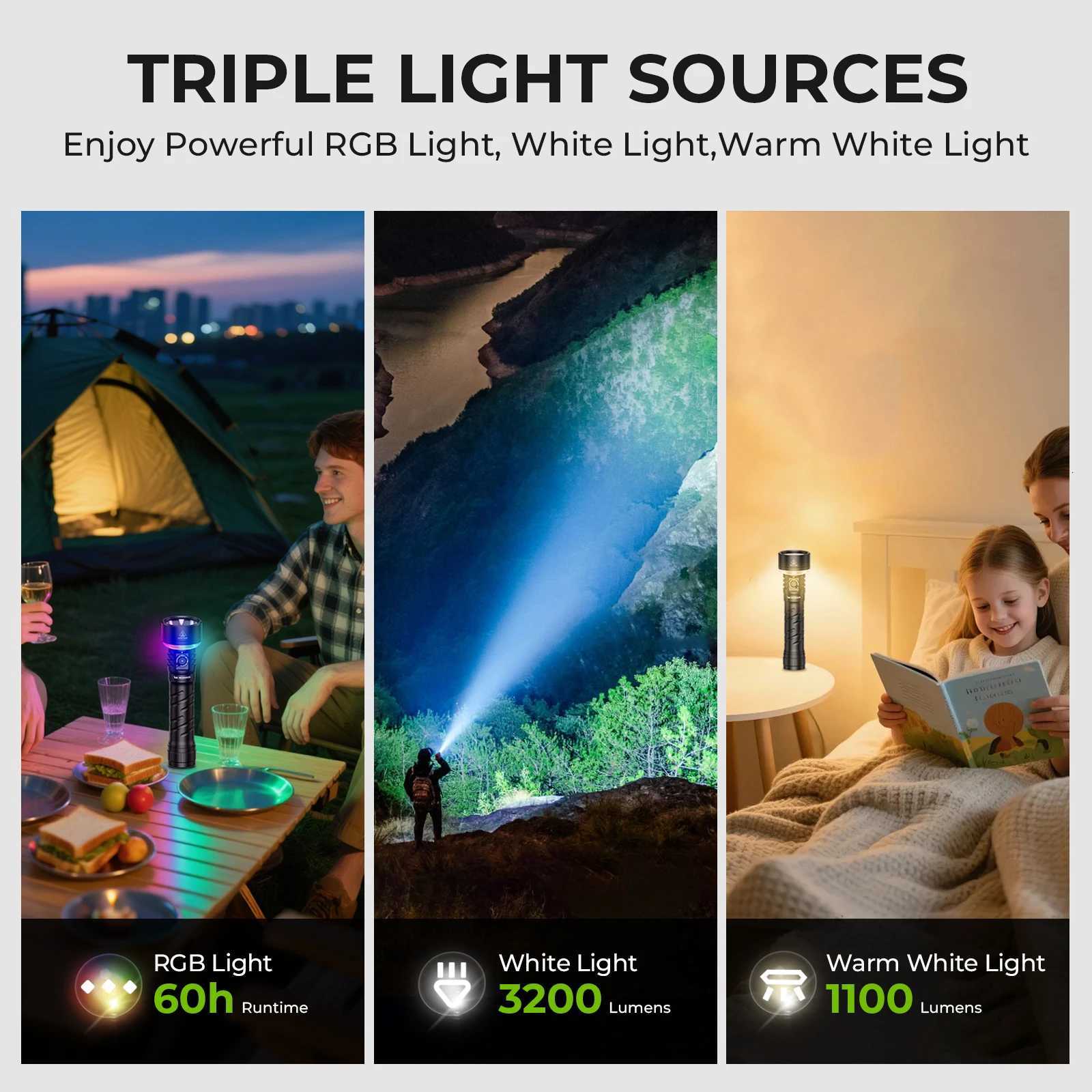 Wurkkos TS27 3200LM Super Bright Flashlight 845M Throw RGB Lighting Linterna Recargable Reverse Charging Power Bank For CampingW251106