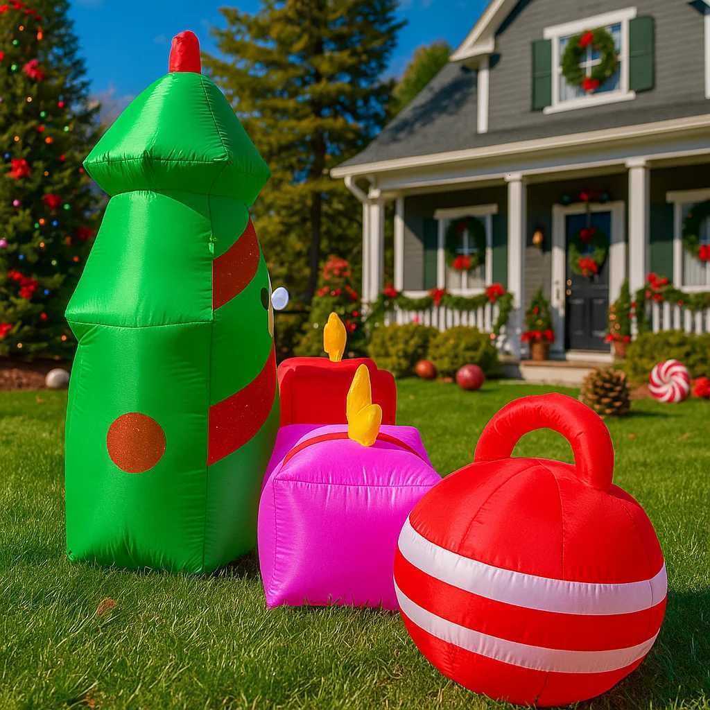 105FT Outdoor Holiday Decoration Santa Claus Gift Teddy Bear Inflatable Christmas Decor Xmas Yard Ornaments Lights Home Decor W251107