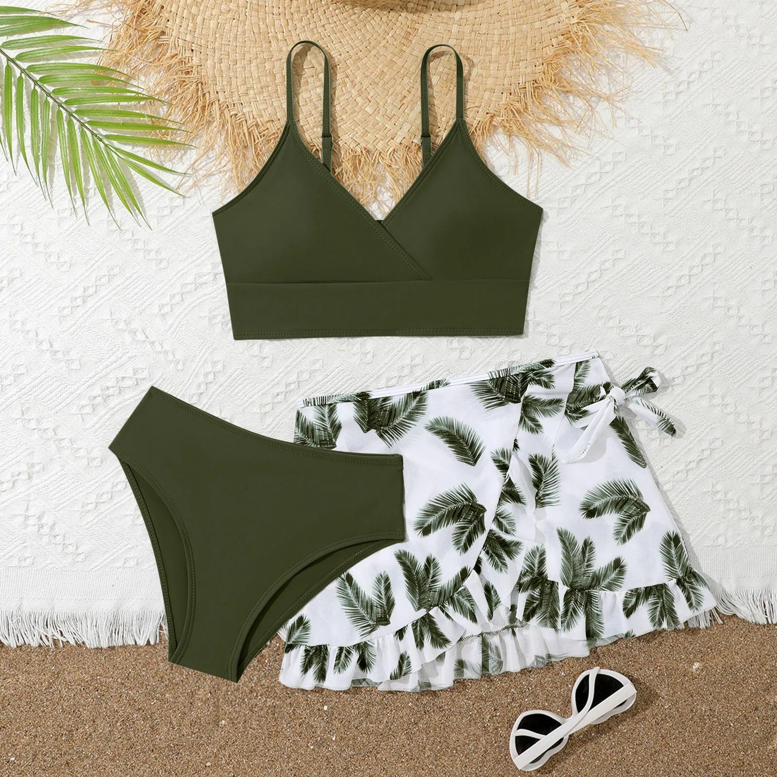 Kids Girls Swimsuit Bikini Set Bralette Girls Two-Piece Bathing Suits Volant Top Bikini Panties Beachwear Swimwear Set 250407