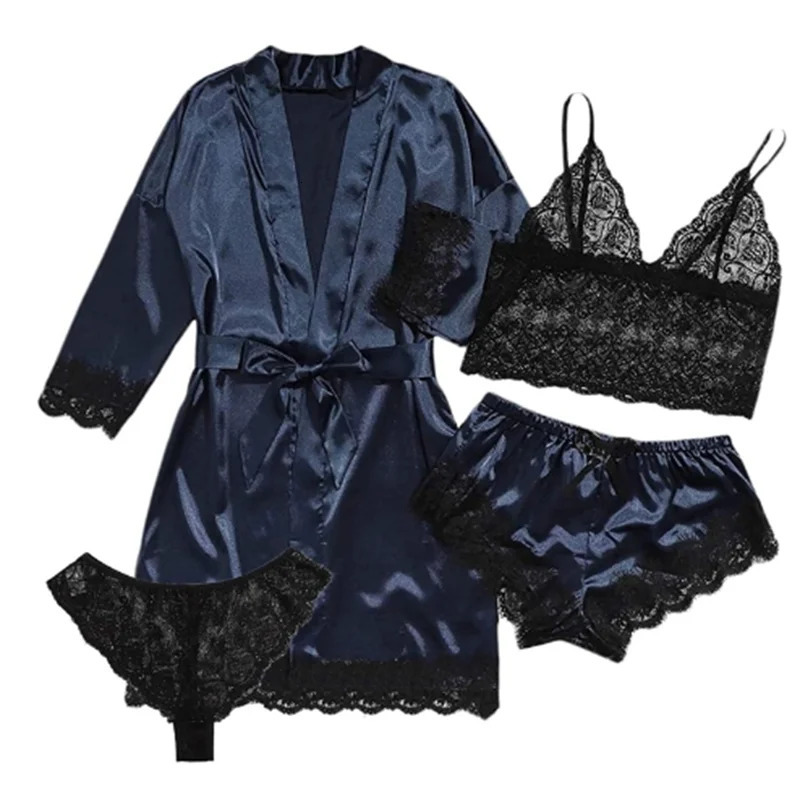 Summer selling womens sleepwear set lace four piece sling casual and comfortable 250313