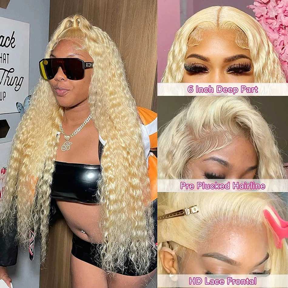 613 hd Lace Frontal Wig 13X6 Blonde Human Hair Wigs for Women 13X4 Deep Wave Curly hd Lace Front Human Hair Wig 200 High Density W251107