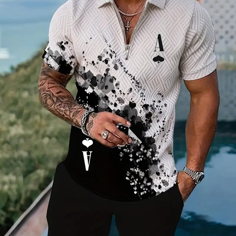 Mens 3D graphic printed polo shirt set for business and leisure activities summer styling 2piece plus size clothing 250324
