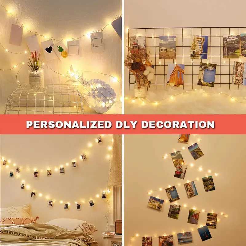 1 Photo Clip String Lamp Indoor String Lamp for Hanging Picture Postcards Bedroom Wall Decoration Wedding Birthday Party Gifts W251107