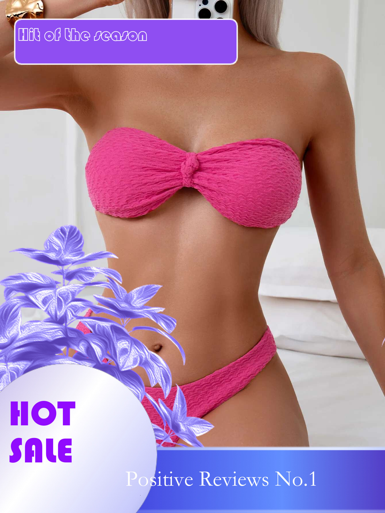 Dongdumaoyi Sexy Bandeau Bikini Women Pink Front Tie Push Up Micro Swimsuit Brazilian Slimming Pool Holiday Bathing Suit Thong Swimwear