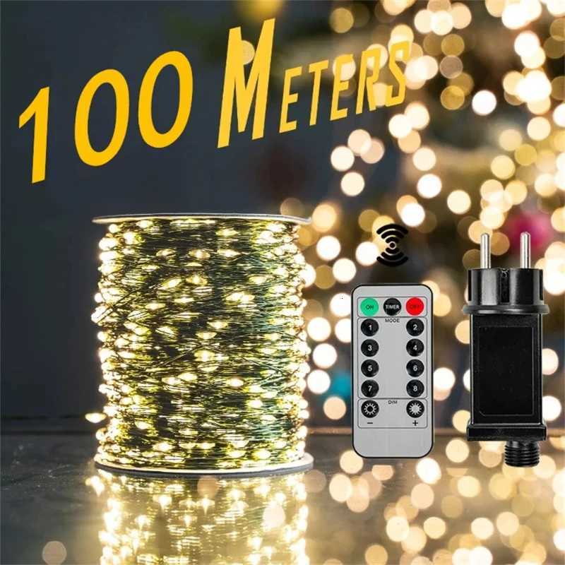 1000LED Fairy String Lights Christmas Garland Outdoor Decor Lights Waterproof with Remote for Tree Street Wedding Party W251107