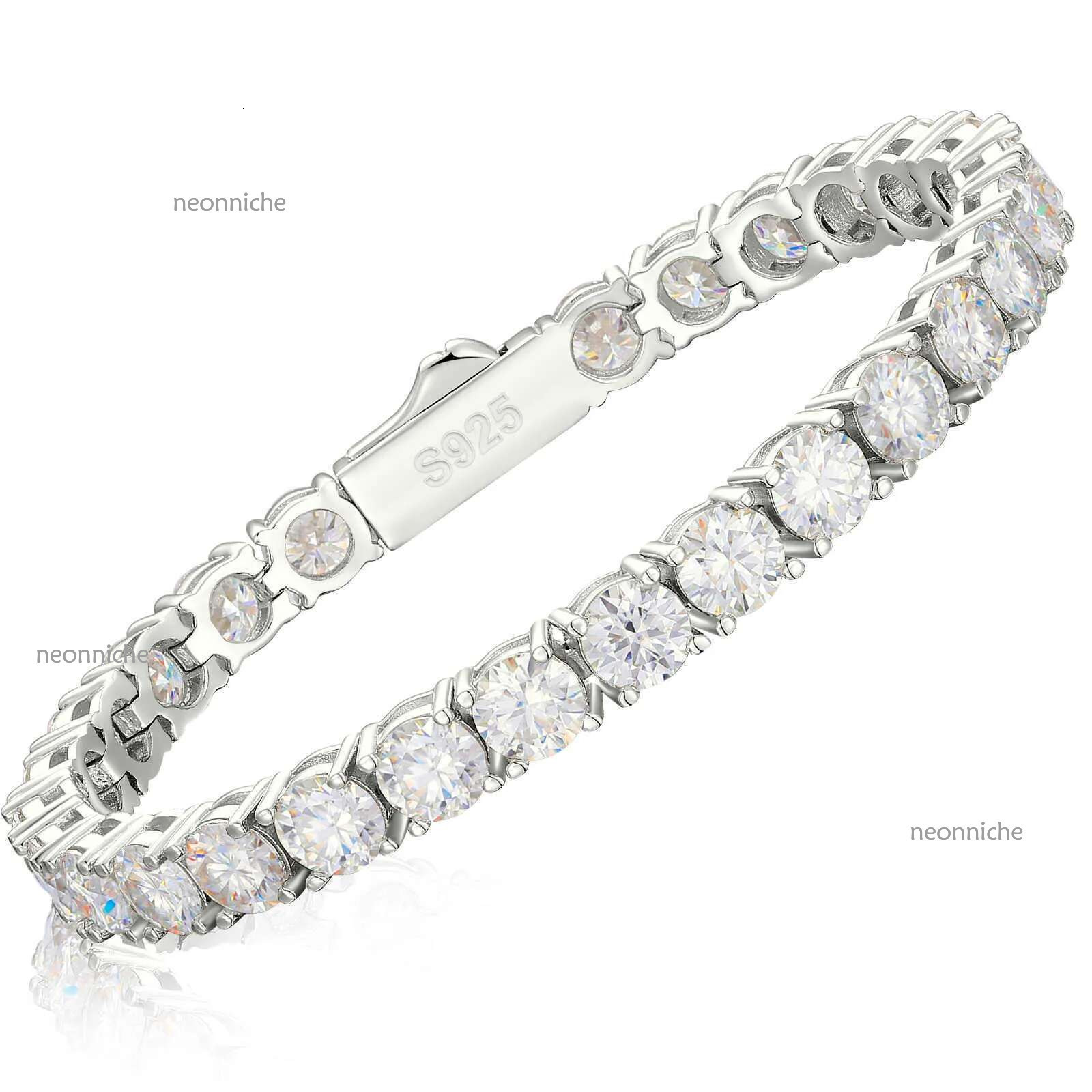 4MM Width Designer Sterg Sier VVS Moissanite Tennis Cuban chain Bracelet Pass Mosan Dia Test Free Engraved Bg Men's Fine For Women Men Jewelry gi