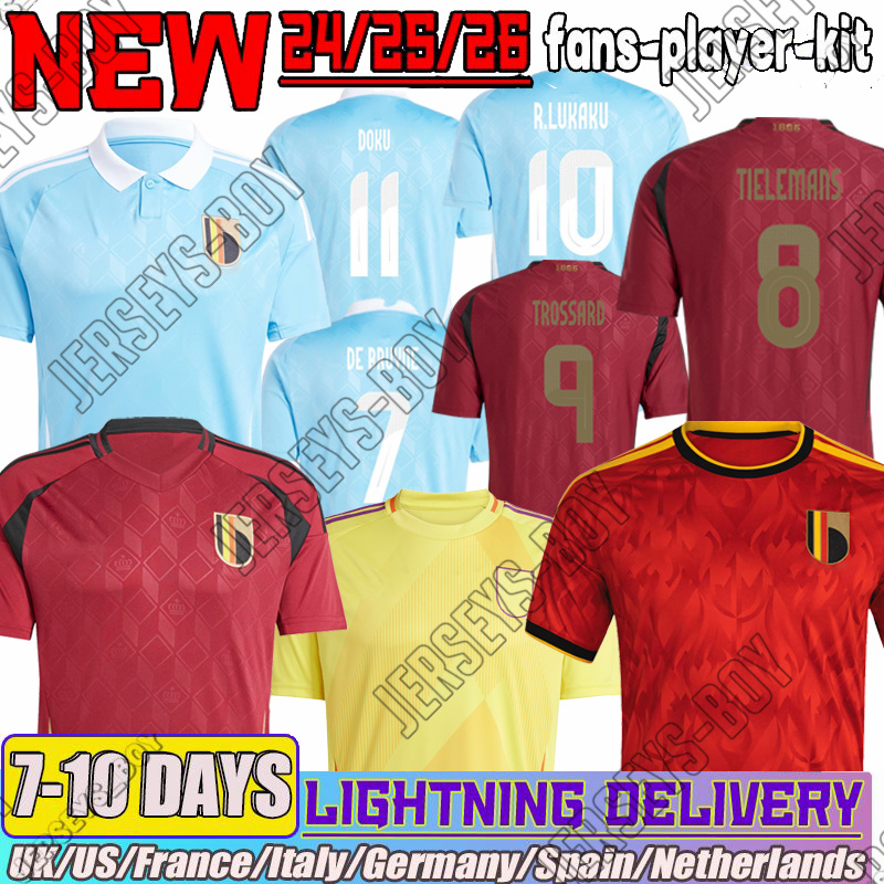 Belgium 24 Soccer Jersey DE BRUYNE LUKAKU DOKU Modric National Team Football Shirt 2025 Men Kids Kit Set Home Away Train CARRASCO TIELEMANS BAKAYOKO TROSSARD