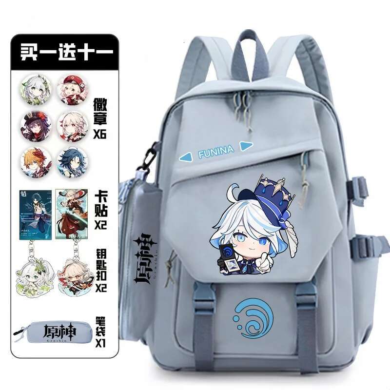 Anime Genshin Impact Funina Water Badge Backpack With Pencil Students Book School Bag Kawaii Girls Boys Laptop Fashion Bags