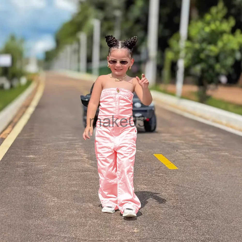 Childrens baby girl jumpsuit casual sleeveless solid color childrens clothing 2 3 4 5 6 7 8 years old J250403