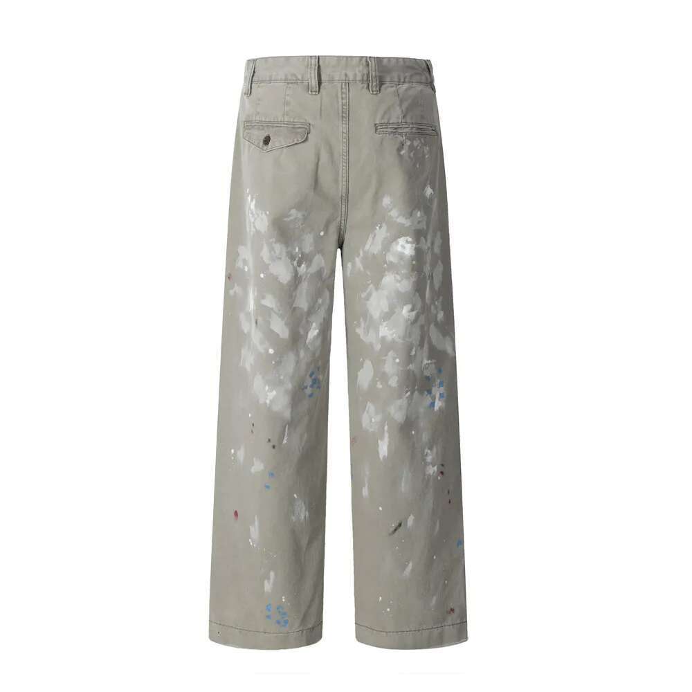 Splash Ink Graffiti Jeans Mens Ripped Retro Washed Distressed Loose Straight Wide-Leg Denim Pants Men Trousers