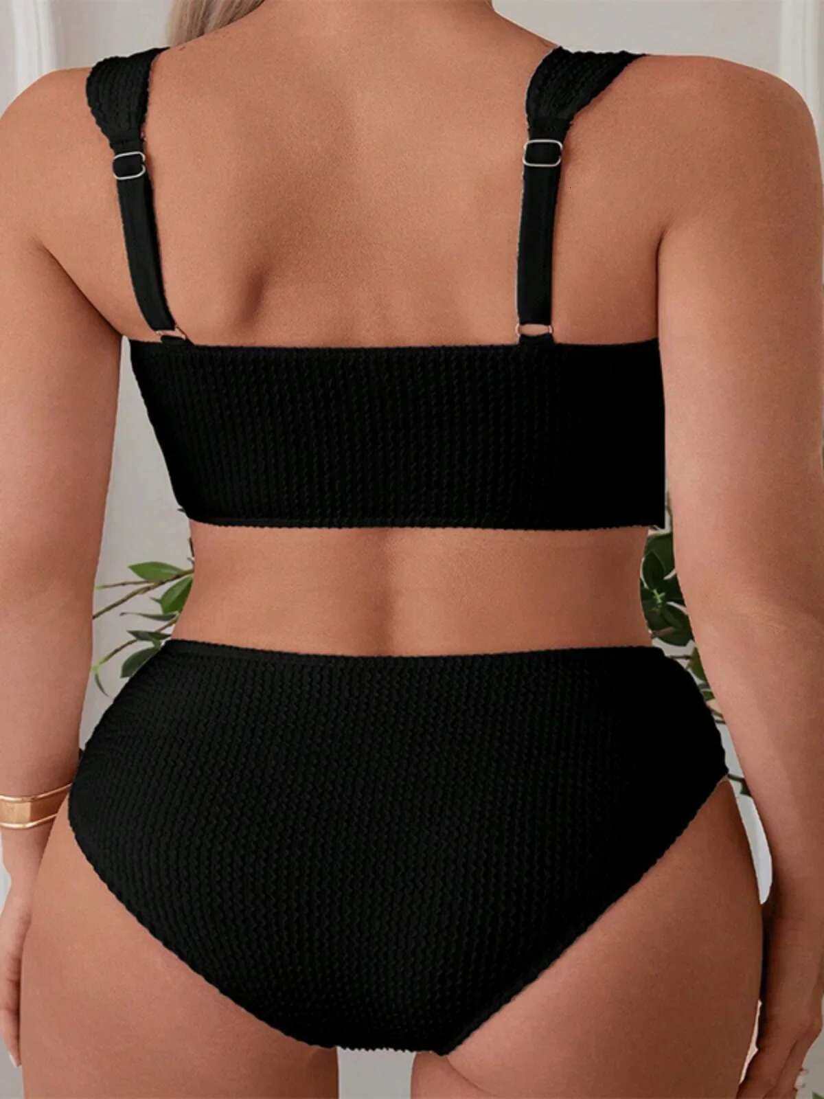 Dongdumaoyi Solid Color High Waist Bikini Set Women S Suspender Backless Bandeau Black Swimsuit Sexy Beach Vacation Bathing Suit New
