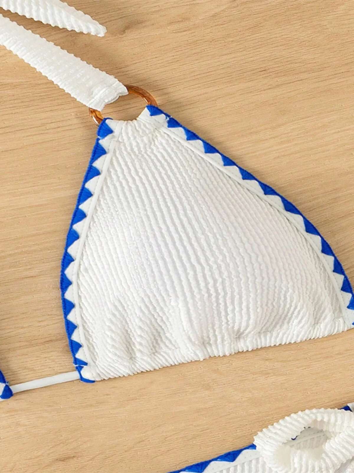 Dongdumaoyi White Two Piece Swimsuit For Women Low Waist Lace Up Halter Backless Bikini Set Sexy V Neck Triangle Beach Vacation Bathing Suit