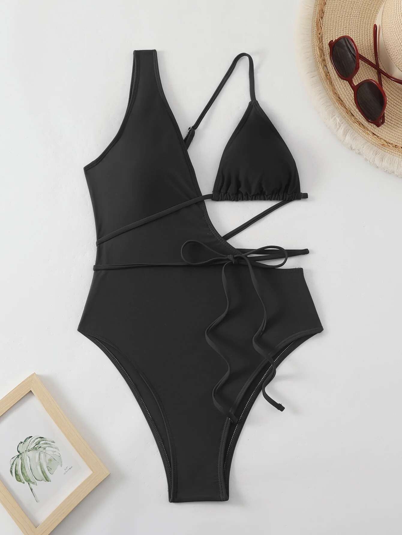 Dongdumaoyi Sexy Black Swimwear Women Hollow Out One Shoulder Bra Wrap Arround Backless Piece Swimsuit Beach Bathing Suit Monokini