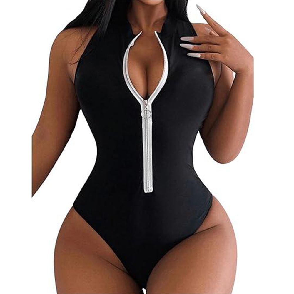 2025 Racing Beach Hot Springs Solid Color Zipper Sleeveless Tight Surfing Suit Women's Swimsuit