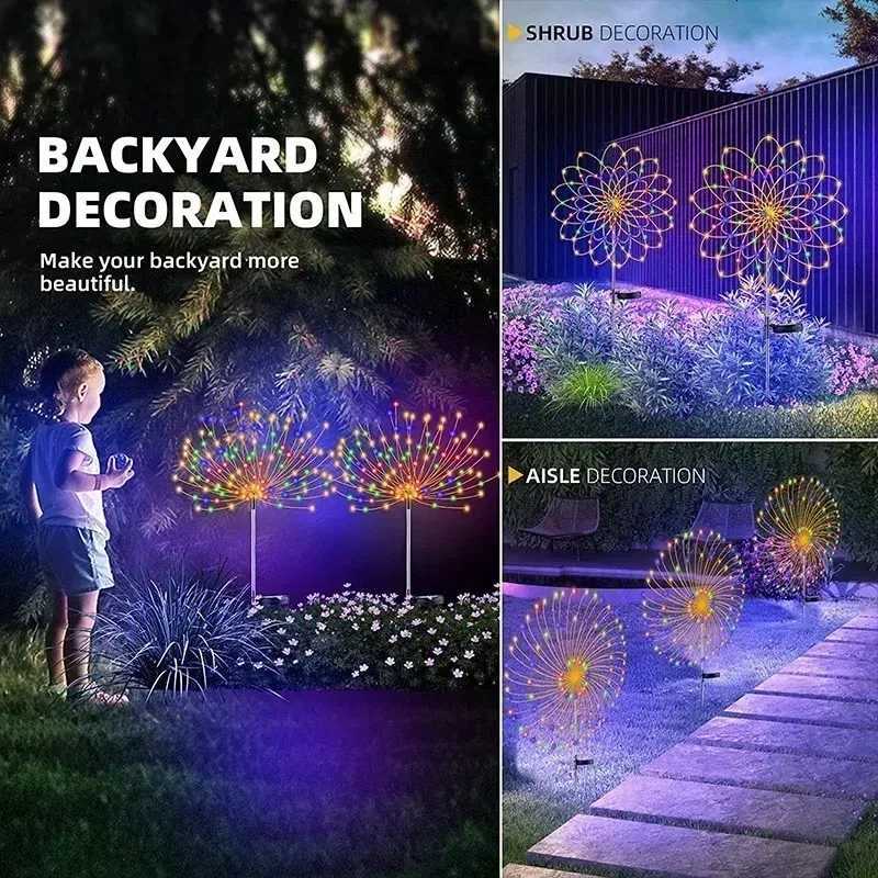 Solar Firework Fairy Lights 60 LED Outdoor Garden Decoration 8 Flashing Modes Lawn Pathway Lights Patio Party Christmas Wedding W251107