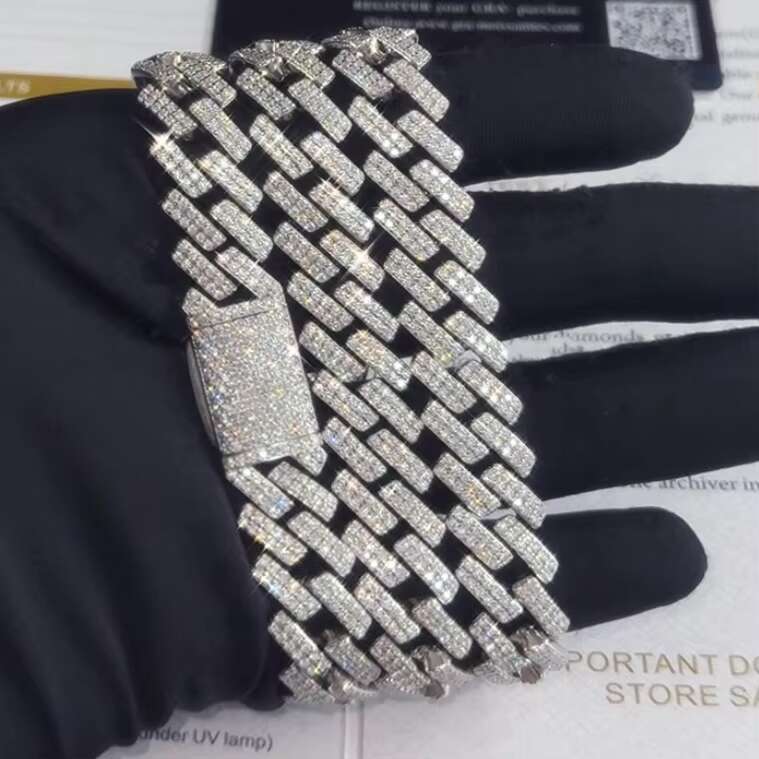 925 Sterling Silver Moissanite Jewelry Men Necklace 10mm 2 Rows Vvs Iced Out Moissanite Cuban Chains