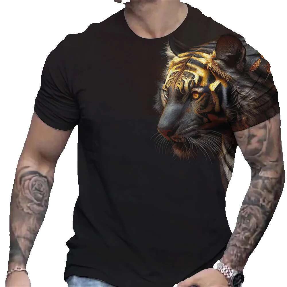 3D animal printed tiger summer short sleeved sweater oversized casual T-shirt top men's clothing