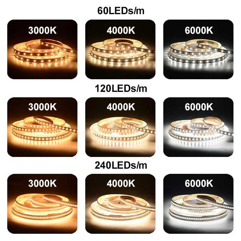 5m High-end 2835 LED Strip Light 60/120/240 LEDs/m 164ft Flexible Ribbon Led Tape RA90 SMD2835 Led Lights 3000K-6000K DC12V 24V W251107