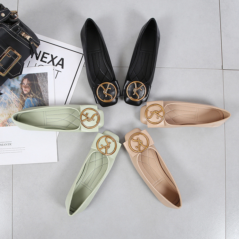 Free shipping fashion casual shoes for women new comfortable square toe shallow mouth bean shoes flat bottomed women's shoes big size 35-44 black