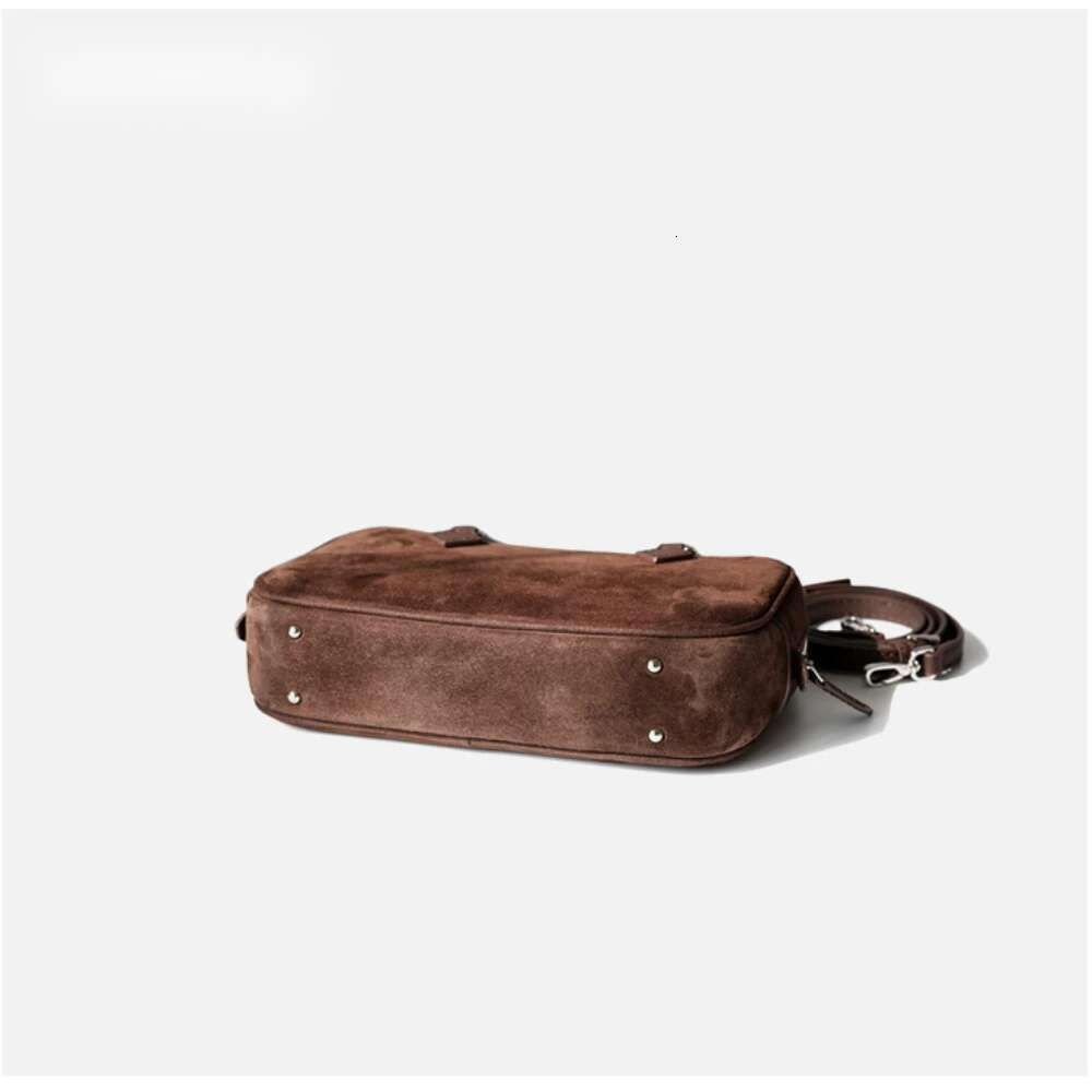 Lastest High-End Square Tote Small Zipper Open Matte Suede Cow Leather Women Handbag Office Lady Commuter Thin Shoulder Bag