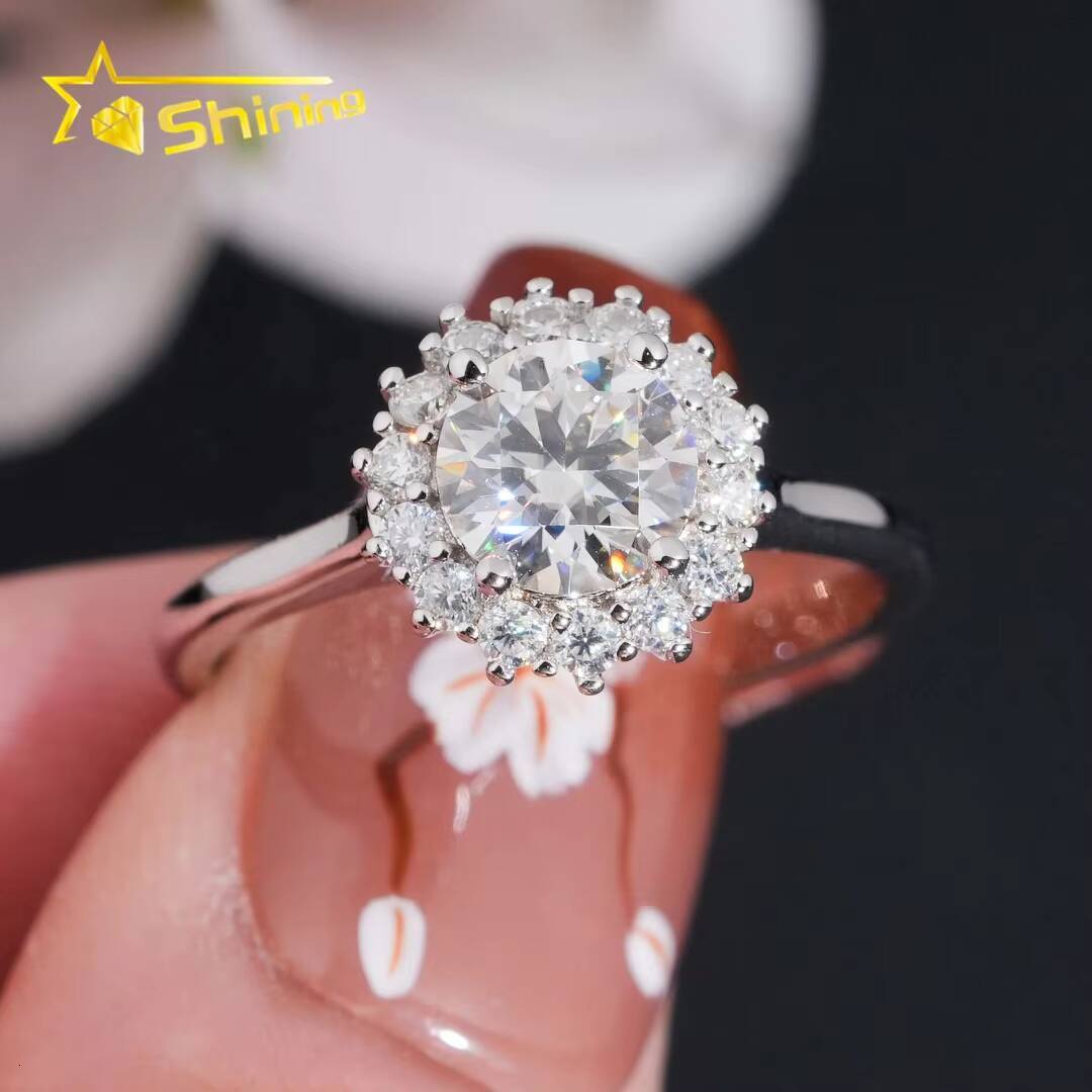 Fashion Jewelry 925 Silver 1ct Anniversary Wedding Ring Moissanite Diamond Engagement Rings for Women