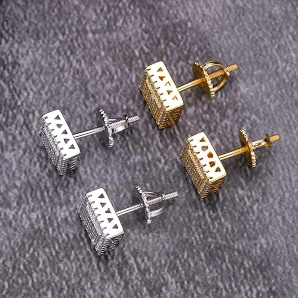 Fashion Jewelry 925 Sterling Silver 18K Yellow Gold Plated Pave CZ Diamonds Cut Square Shaped Stud Earrings