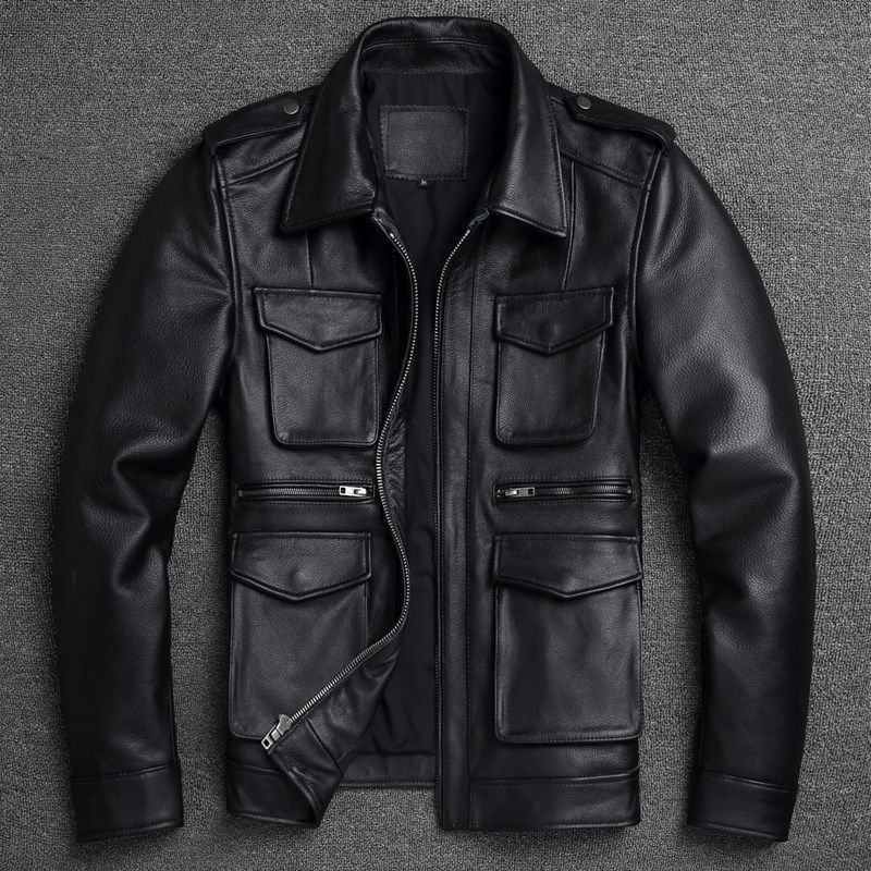 YR!Wholesales.2024 sales black cowhide jacket.100% genuine leather coat.warm leather clothes.plus size M65 real leather