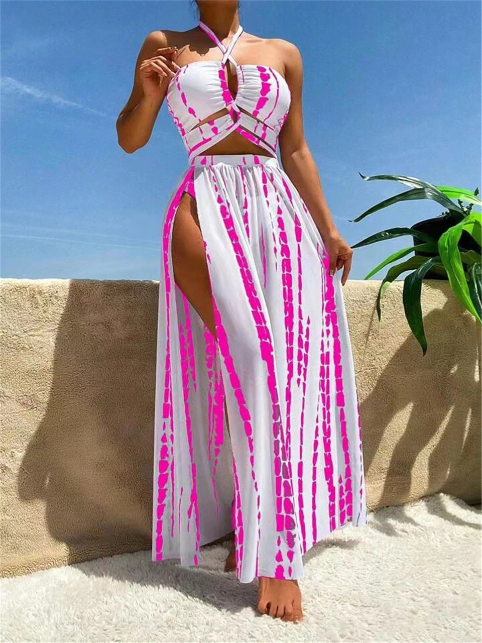 3piece tie dye cross bikini womens sexy camisole swimsuit and down pants bathroom beachwear 250313