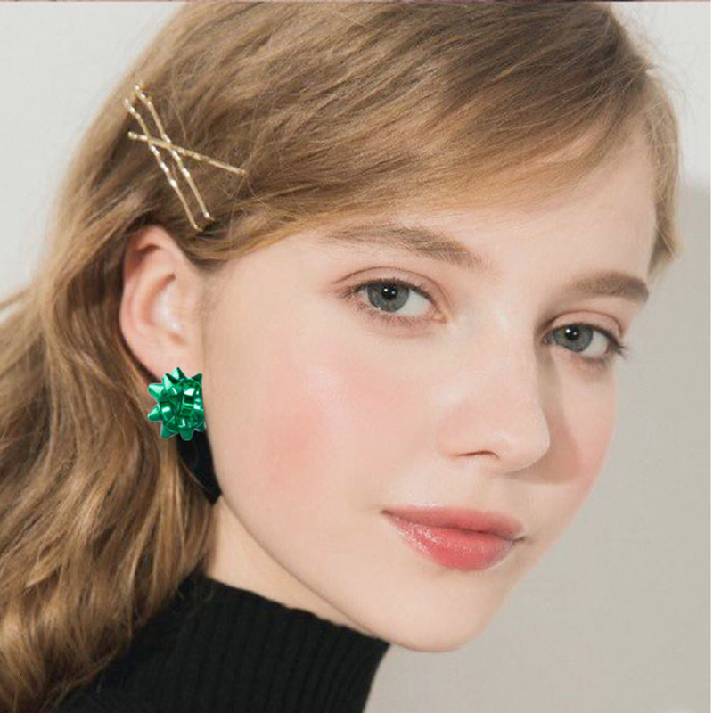 Top Source New Christmas Simple Metal wer Women's Gift Bow Creative Earrings