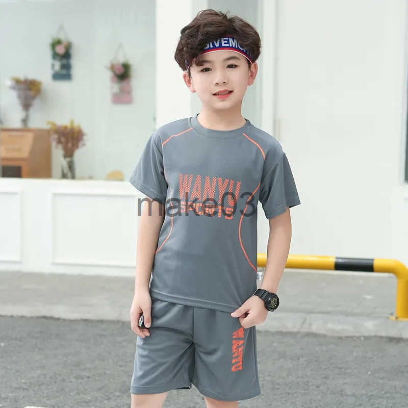 Childrens tennis track and field suit summer short sleeved two-piece 4y-12y childrens sports set boys T-shirt+shorts J250403