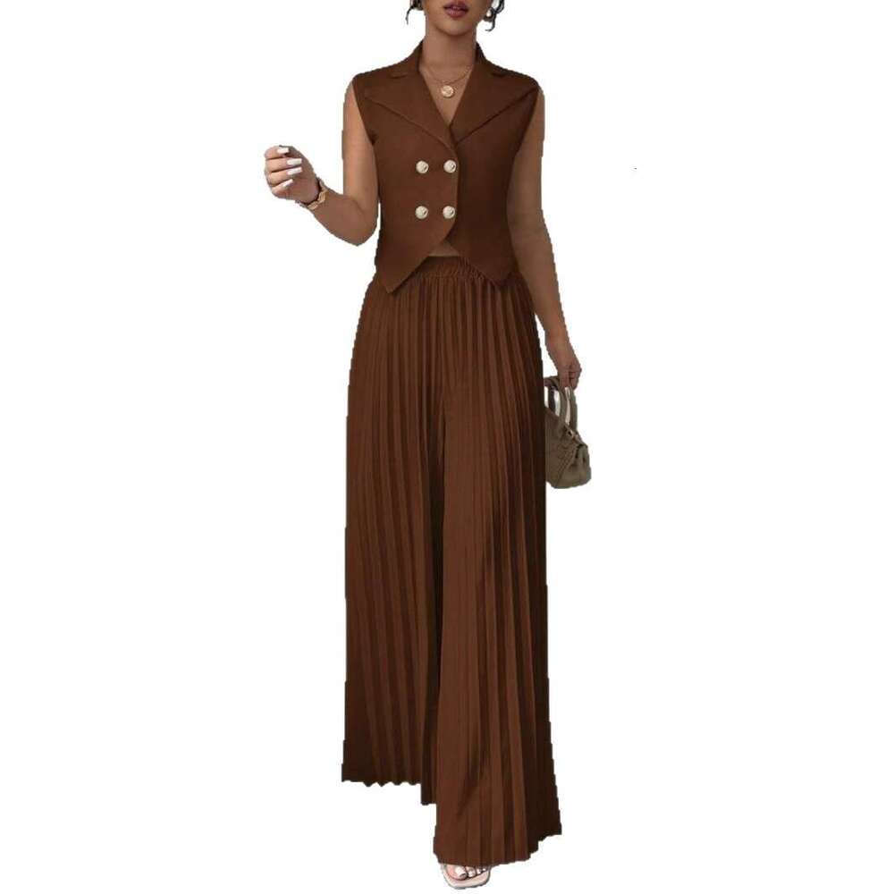 2025 Women's Cross-Border New Fashion Vest Pleated Skirt Two-Piece Set Long Pants Suit for Women