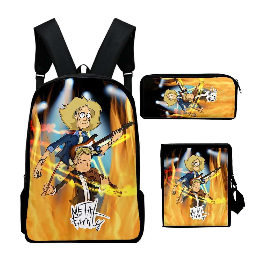 Haruku Novelty Metal Family Anime 3D Print 3Pcs/Set School Bags Laptop Daypack Backpack Inced Shoulder Bag Pencil Case