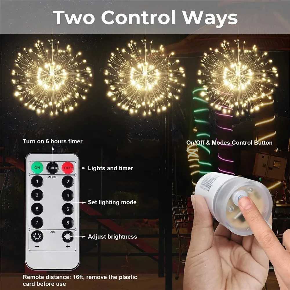 LED Copper Firework Lights 8 Modes Fairy Starburst Light with Remote Outdoor Decorations for Home Party Cafe Wedding W251107