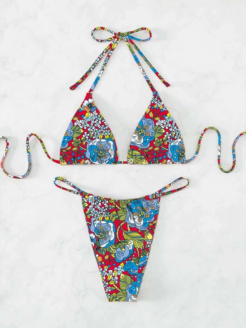 Dongdumaoyi Sexy Floral Bikini Women Swimsuit Female Micro Thong Bikinis Set Brazilian Cut Out Push Up Bathing Suit Swimwear Biquini